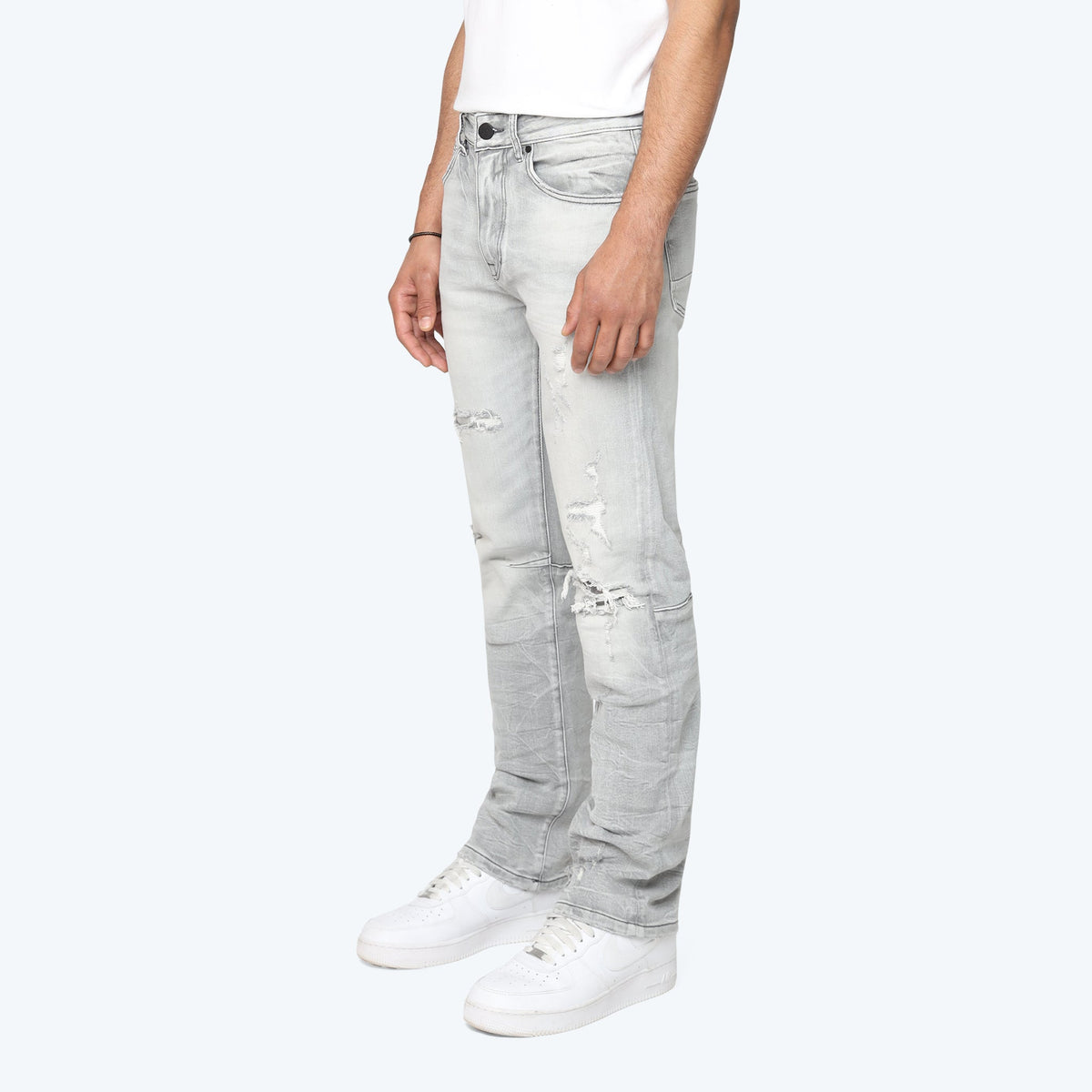 Straight Heavy Whisker Effect Jeans - Rubio Grey