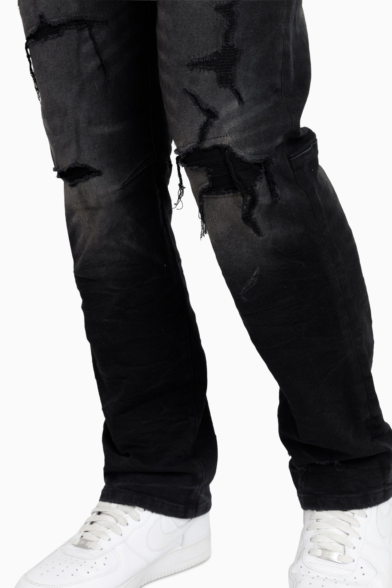 STRAIGHT FIT Heavy Whisker Effect Jeans - Tetra Black