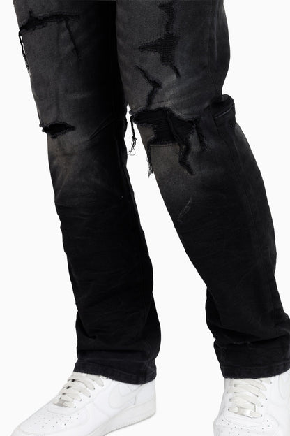 STRAIGHT FIT Heavy Whisker Effect Jeans - Tetra Black