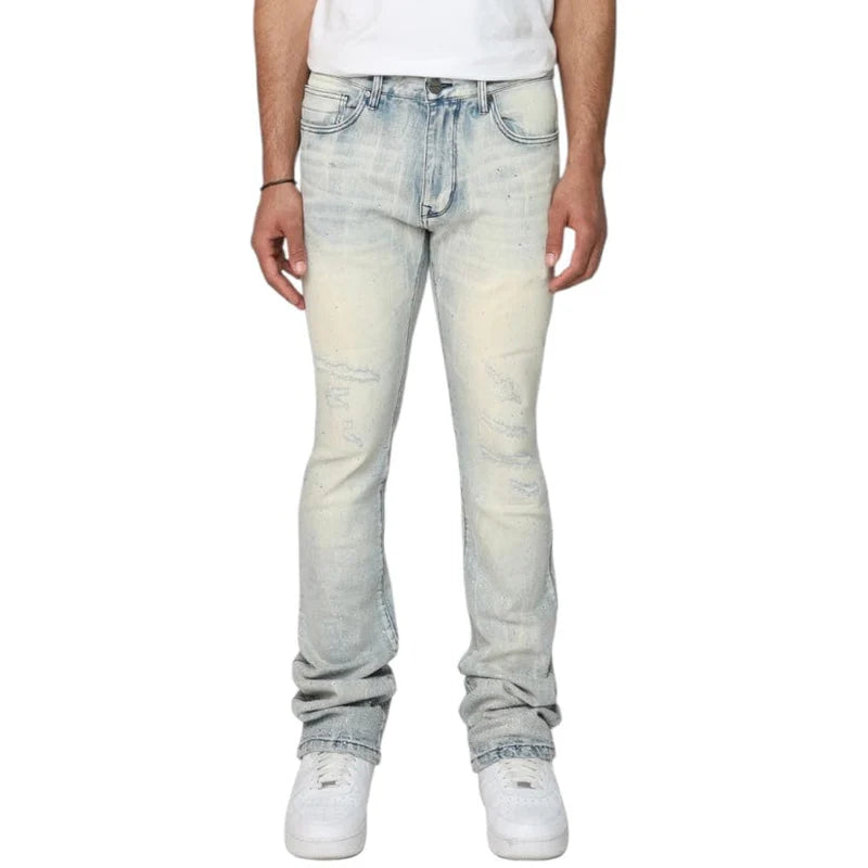 Smoke Rise 'All Rhinestone' Stacked Flare Denim (Anges Blue)