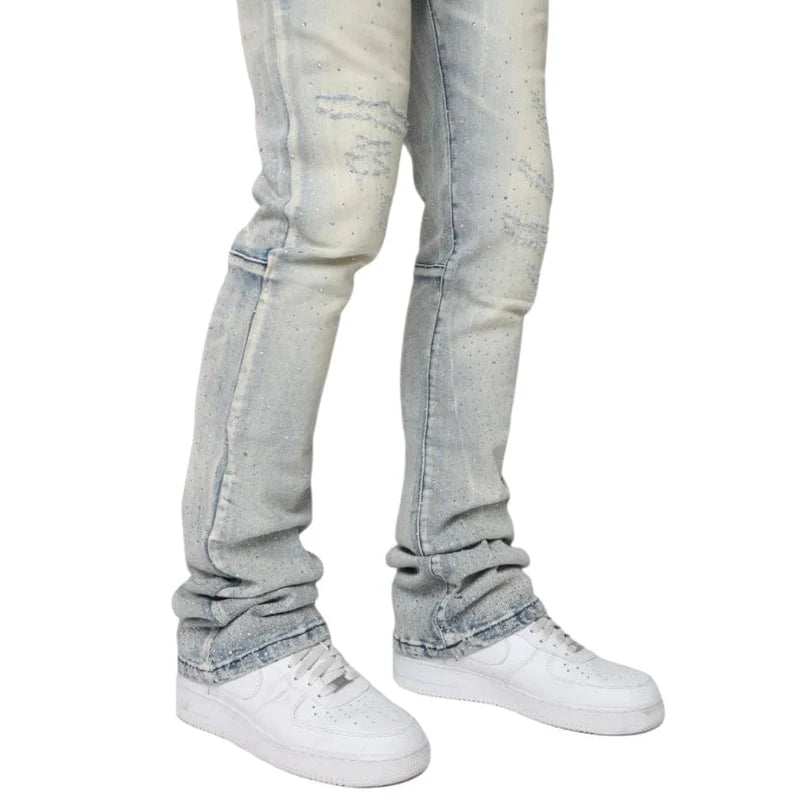 Smoke Rise 'All Rhinestone' Stacked Flare Denim (Anges Blue)