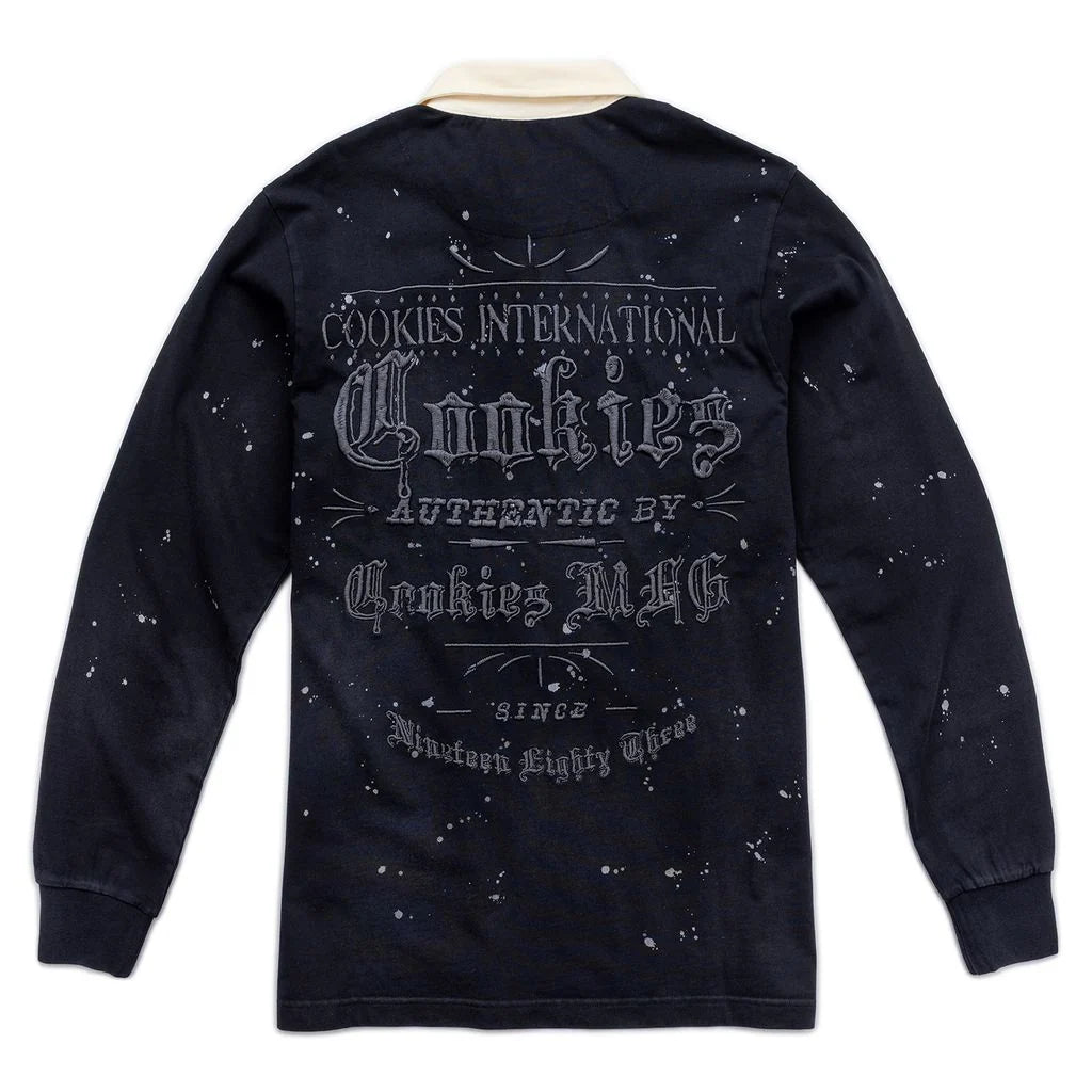 GOLD RUSH DISTRESSED AND SPLATTERED LS KNIT RUGBY