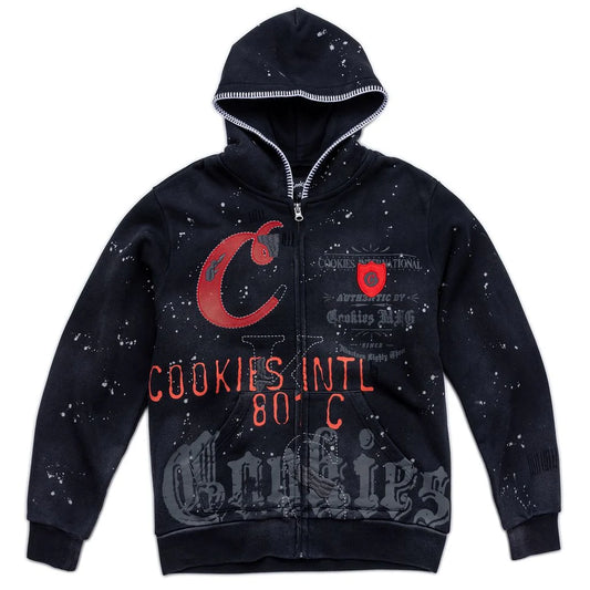 GOLD RUSH DISTRESSED AND SPLATTERED ZIP FRONT HOODIE
