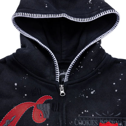 GOLD RUSH DISTRESSED AND SPLATTERED ZIP FRONT HOODIE