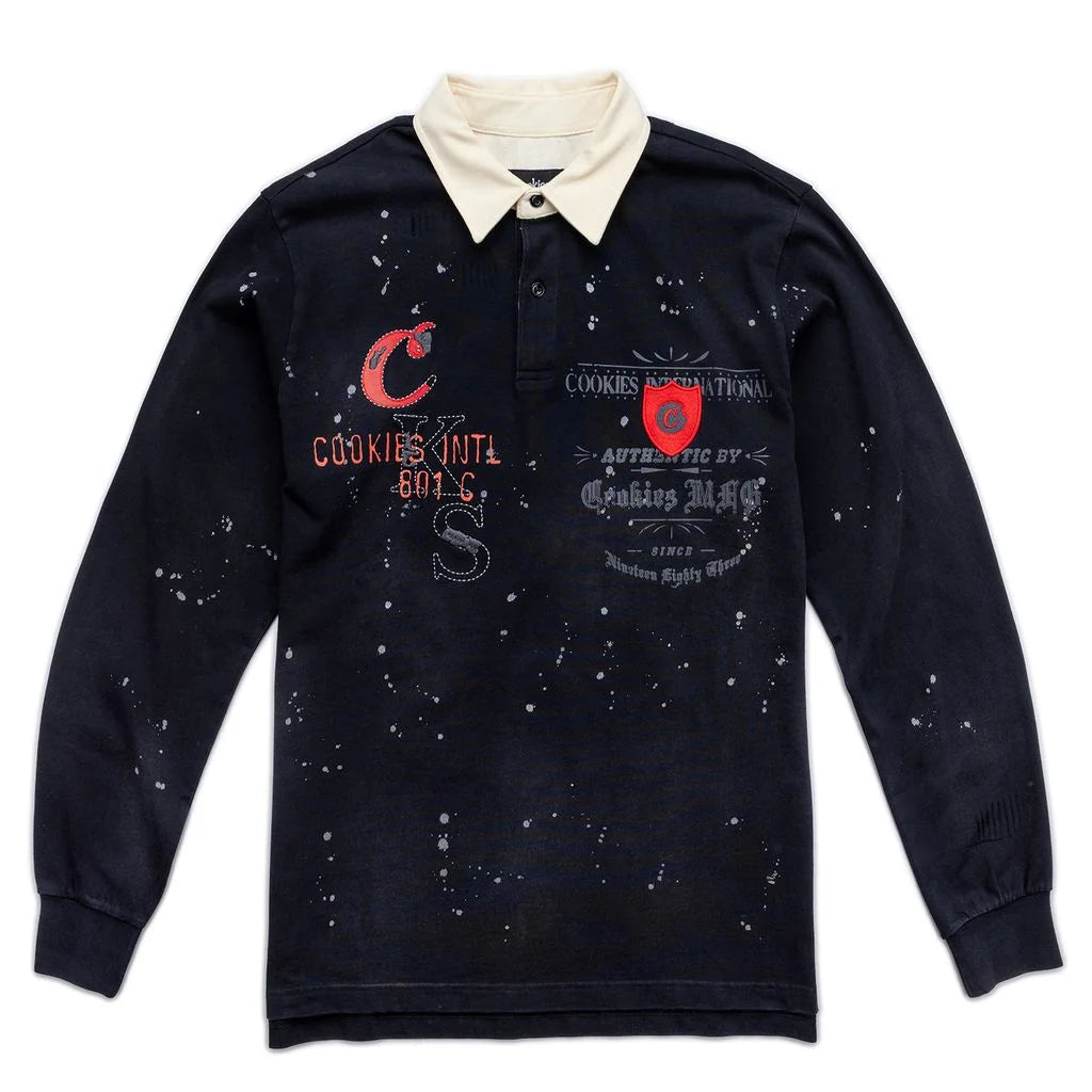 GOLD RUSH DISTRESSED AND SPLATTERED LS KNIT RUGBY