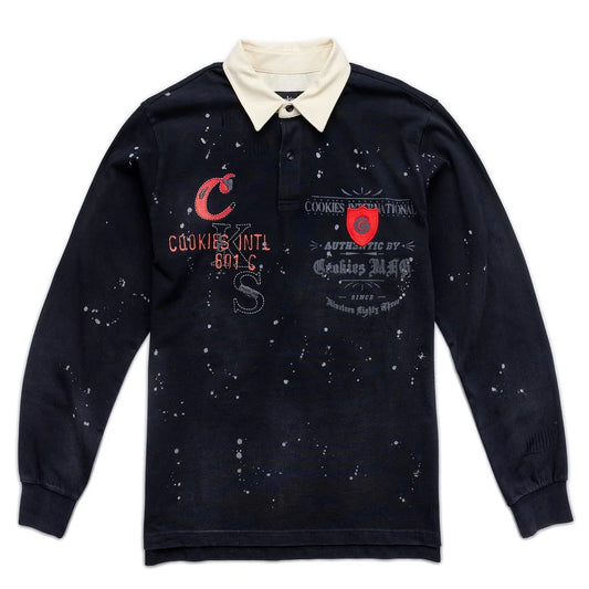 GOLD RUSH DISTRESSED AND SPLATTERED LS KNIT RUGBY