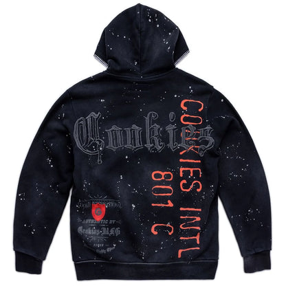 GOLD RUSH DISTRESSED AND SPLATTERED ZIP FRONT HOODIE