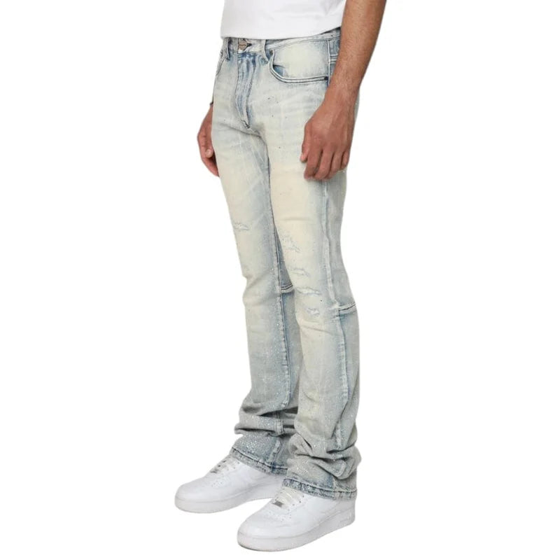 Smoke Rise 'All Rhinestone' Stacked Flare Denim (Anges Blue)